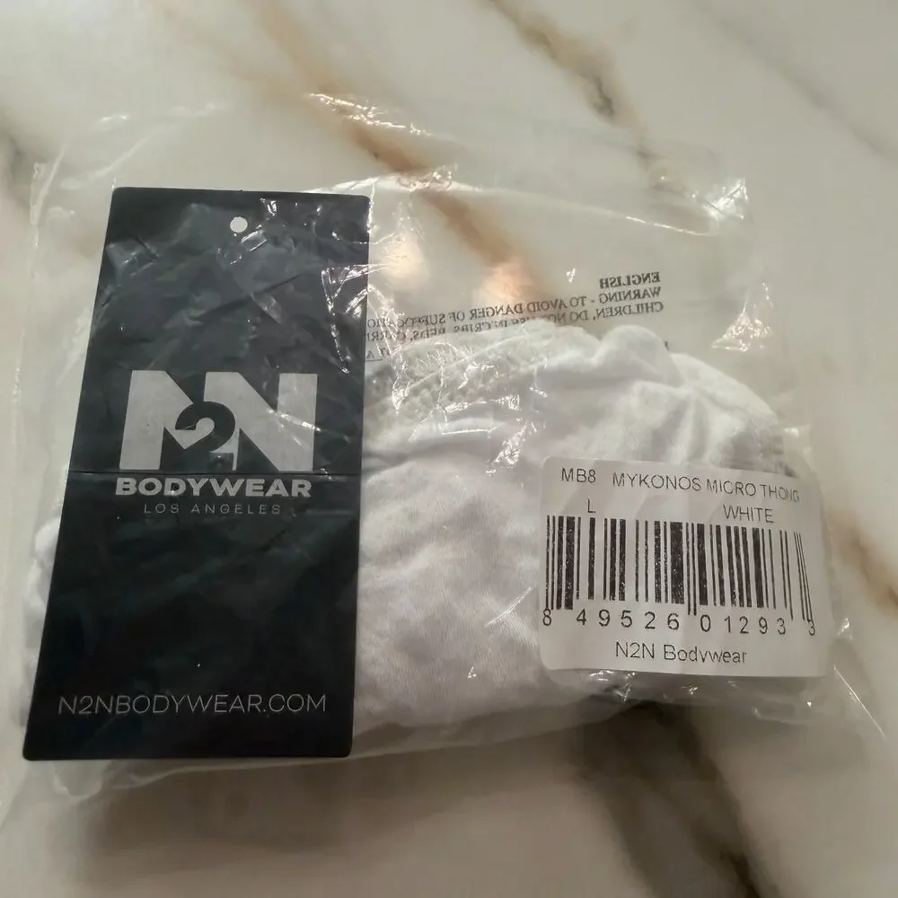NEW N2N Bodywear Mens Mykonos Micro Thong See Through Color White Size Large